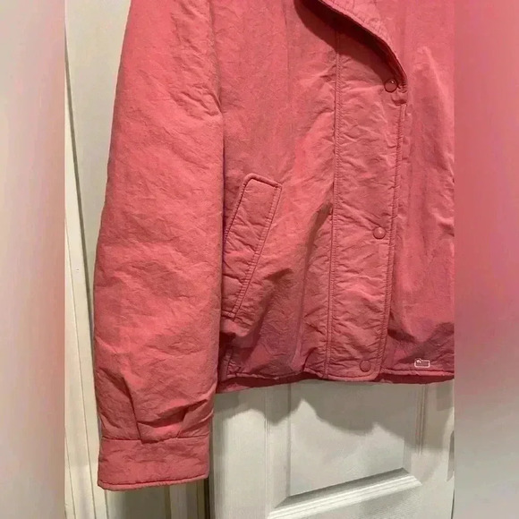 VTG Woolrich Pink Nylon Cream Fleece Lined Jacket Logo Collared Size Large - Picture 14 of 15